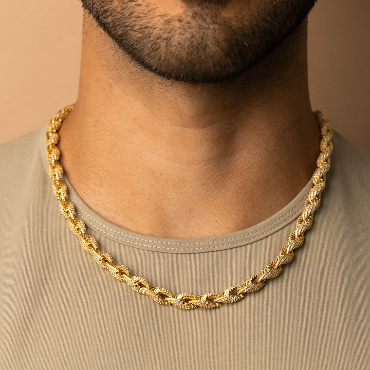 10mm Iced Rope Chain in Gold