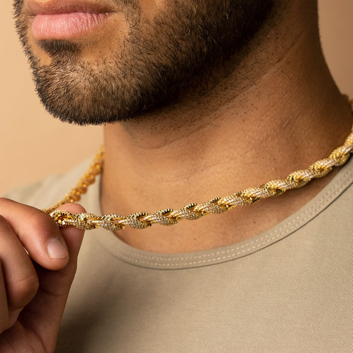 10mm Iced Rope Chain in Gold