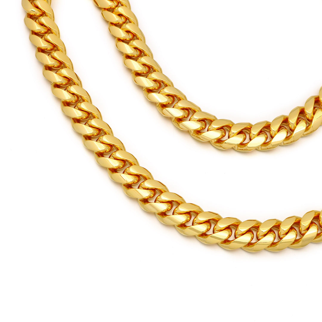 12 mm kubanische Gliederkette + Armbandpaket 18 Karat vergoldet