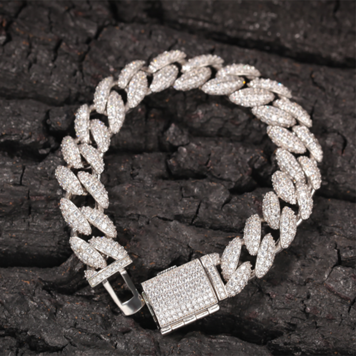 12mm Micro-inlay 3D Iced Cuban Link Bracelet in White Gold Plating