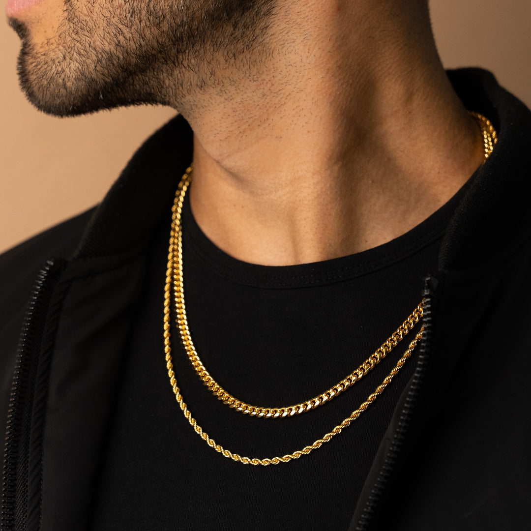 5 mm kubanisches Glied + 3 mm Seilkettenbündel in Gold