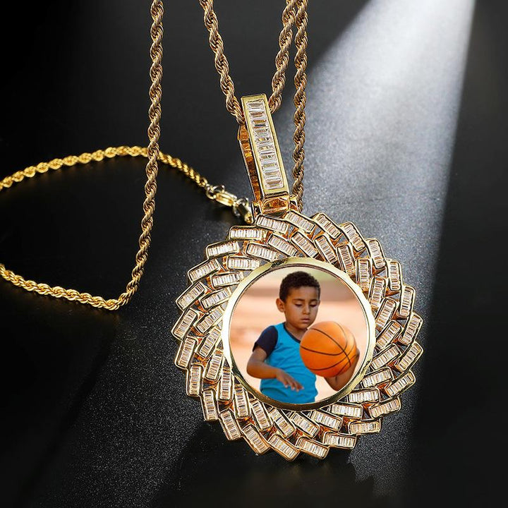 Two-Row Baguette Custom Photo Pendant