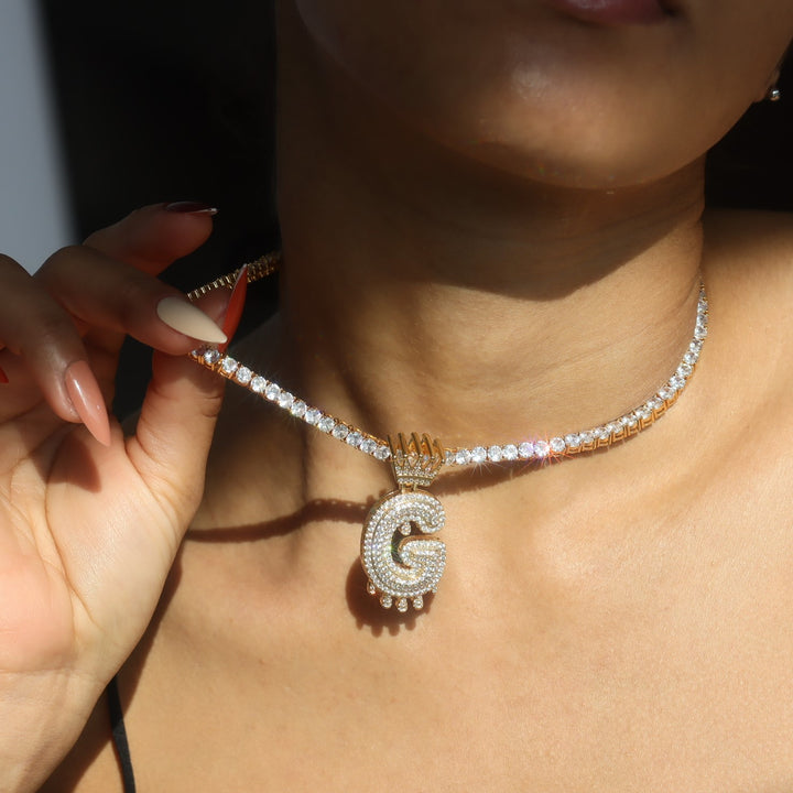 Women's Crown Dripping Initial Pendant Necklace