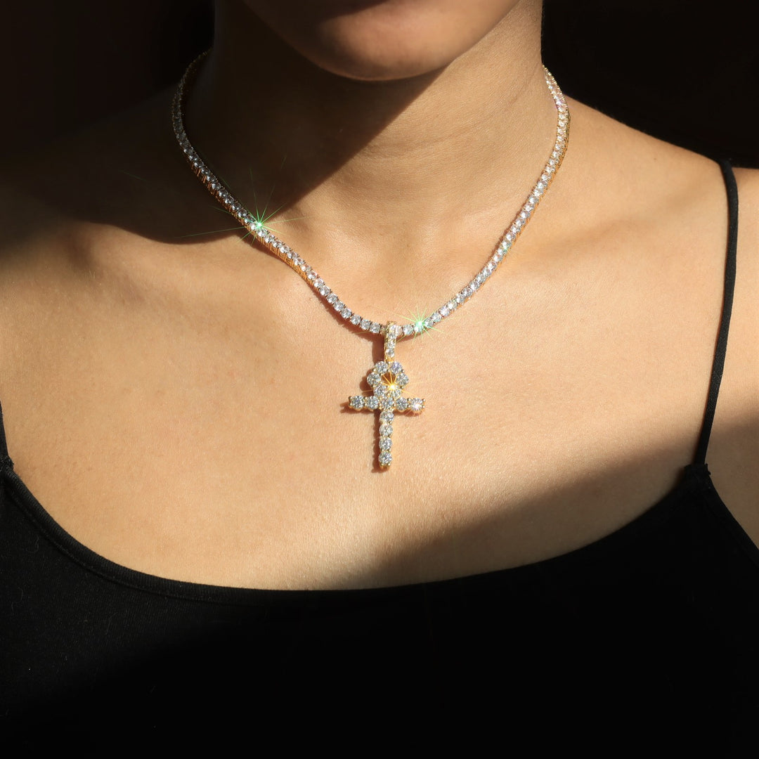 Women's Ankh Key Pendant + 4mm Tennis Chain in Gold