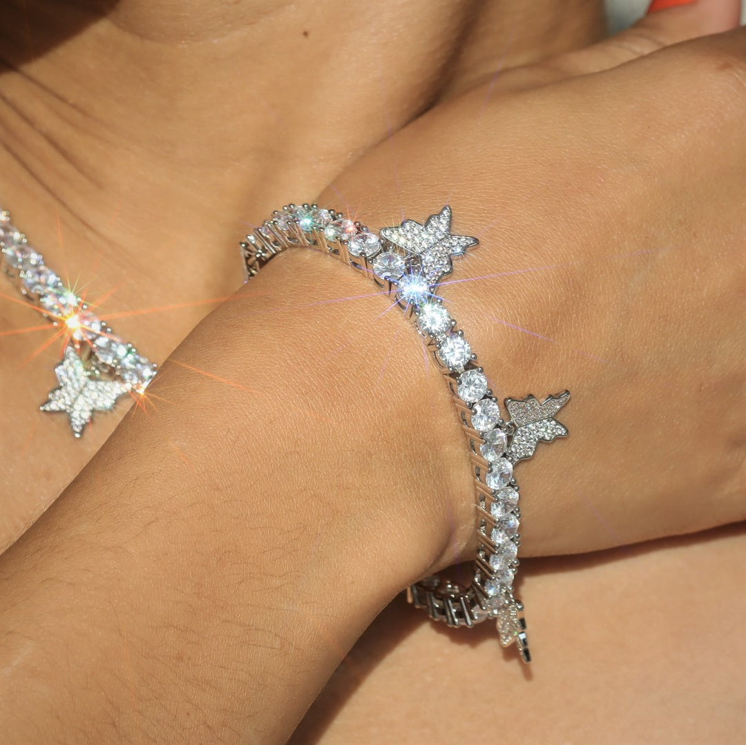 Women's 5mm Butterfly Tennis Bracelet in White Gold
