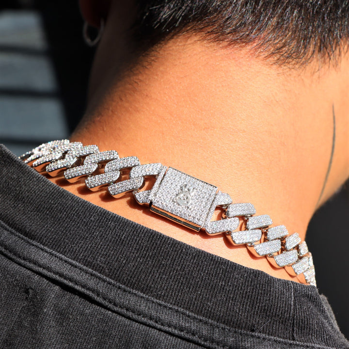 19 mm Monaco-Kette mit Diamantstiften in Weißgold