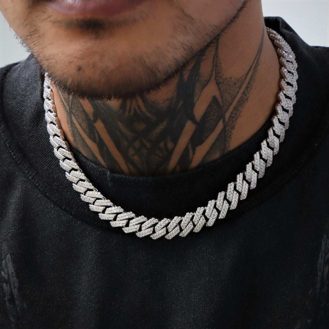 13 mm kubanische Kette mit Diamantstiften in Weißgold