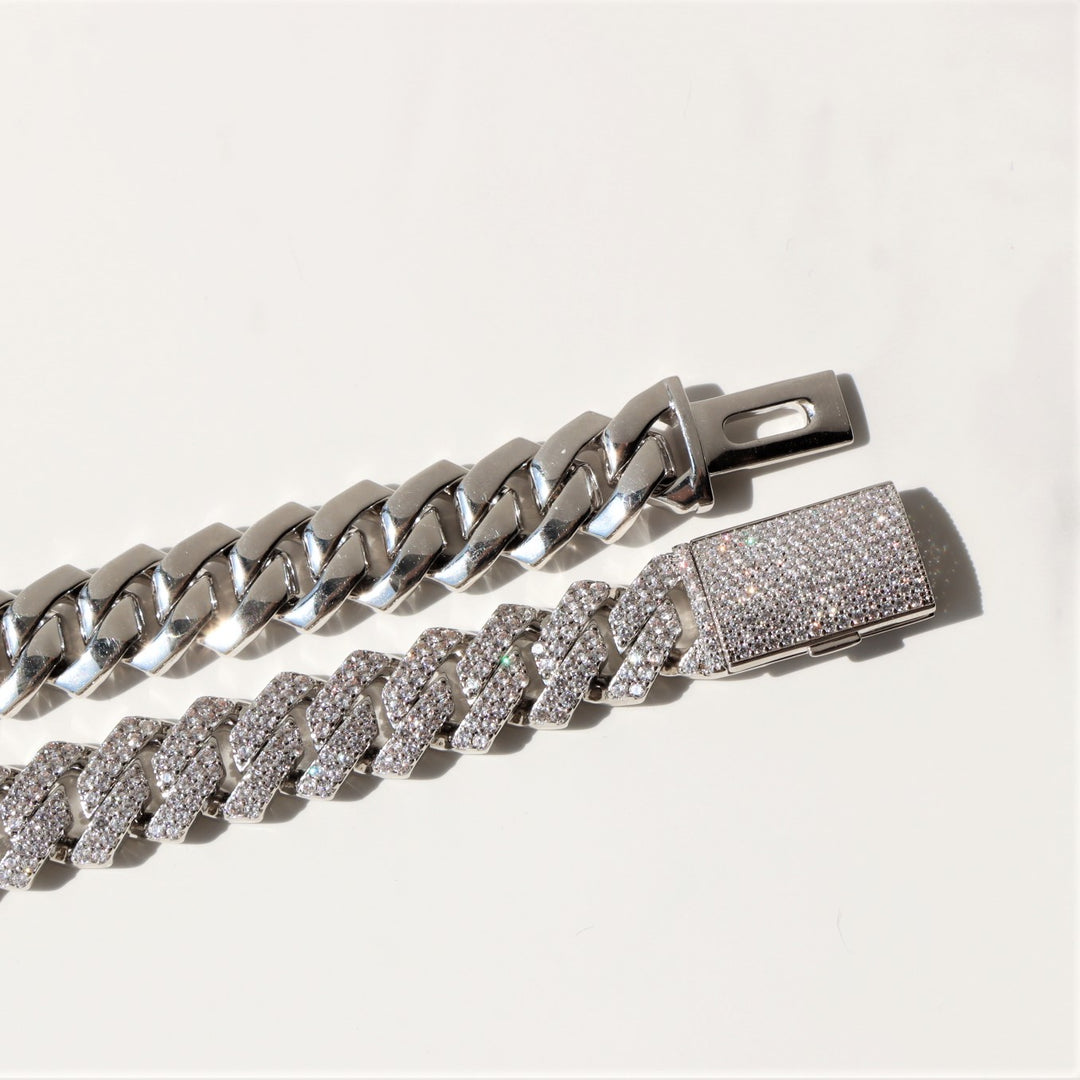 13 mm kubanische Kette mit Diamantstiften in Weißgold