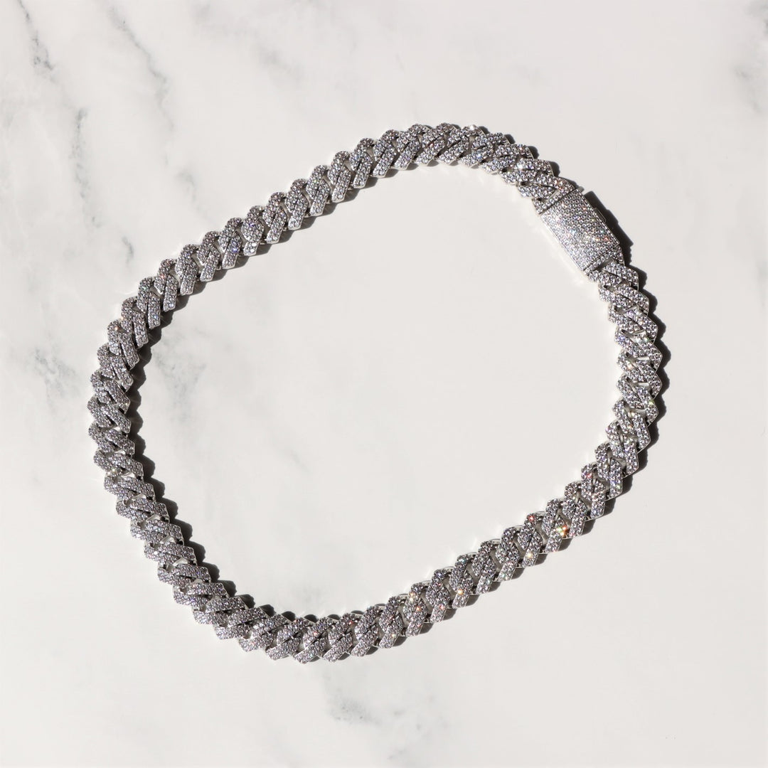 13 mm kubanische Kette mit Diamantstiften in Weißgold