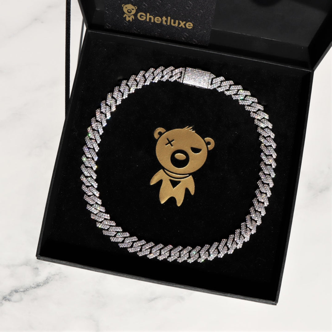13 mm kubanische Kette mit Diamantstiften in Weißgold