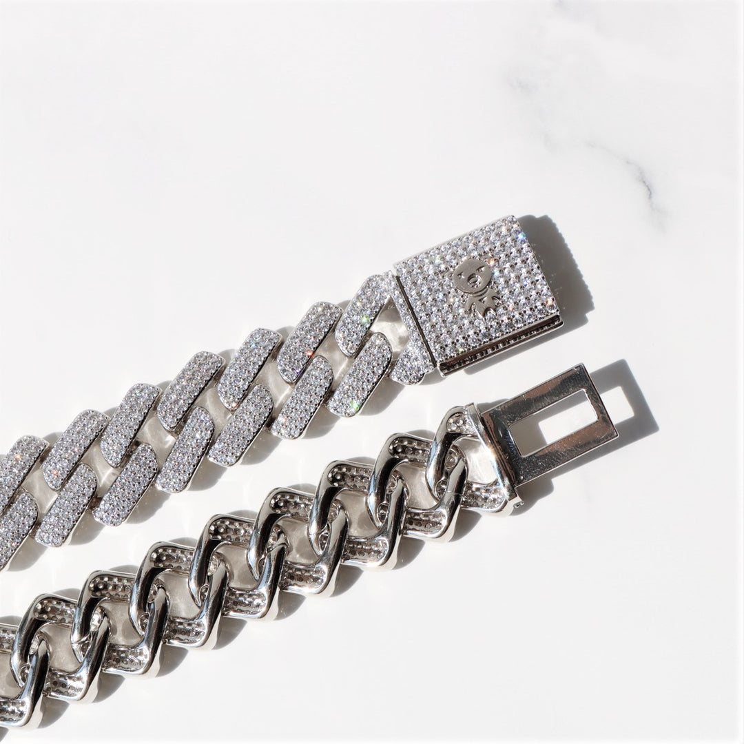 19 mm Monaco-Kette mit Diamantstiften in Weißgold
