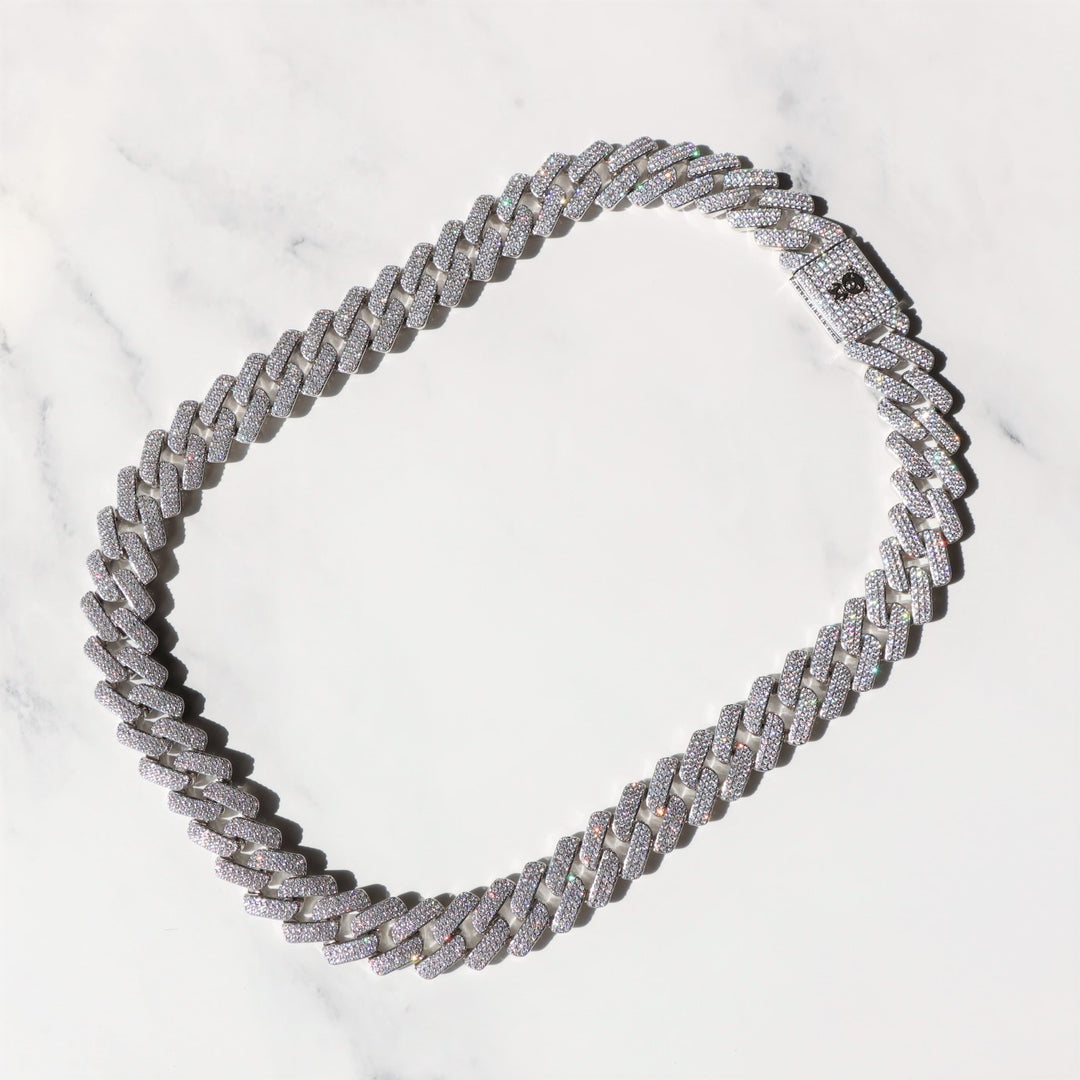 19 mm Monaco-Kette mit Diamantstiften in Weißgold