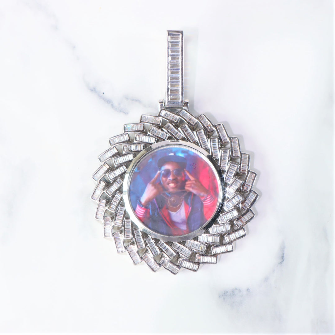 Two-Row Baguette Custom Photo Pendant