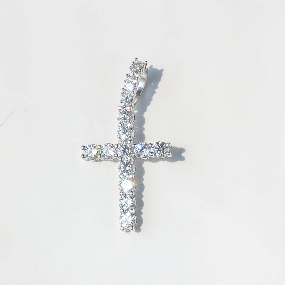 Moissanite Diamond Cross Pendant in White Vermeil