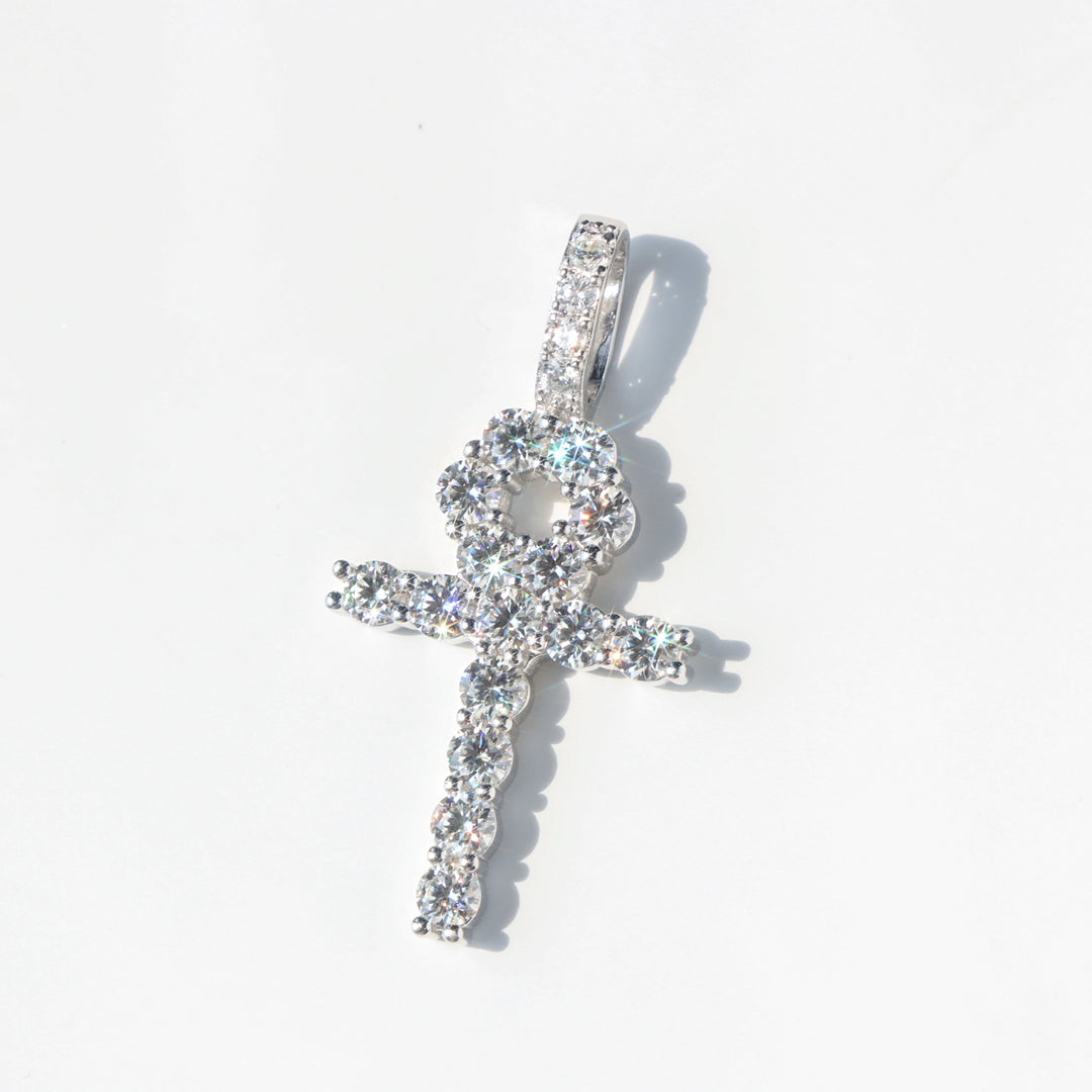 Moissanite Ankh Key Pendant in Sterling Silver