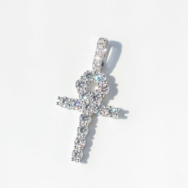 Moissanite Ankh Key Pendant in Sterling Silver