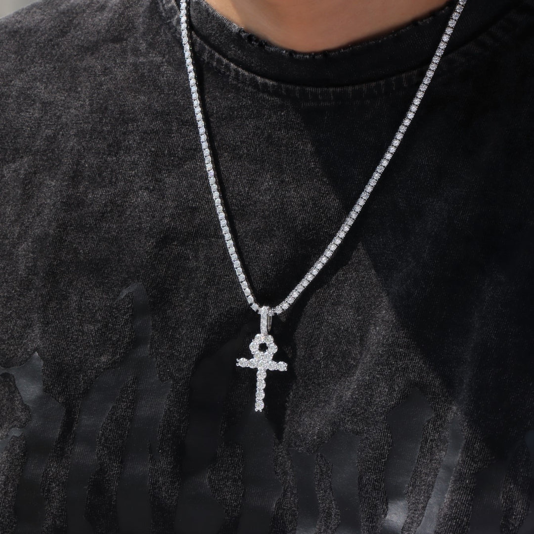 Moissanite Ankh Key Pendant in Sterling Silver