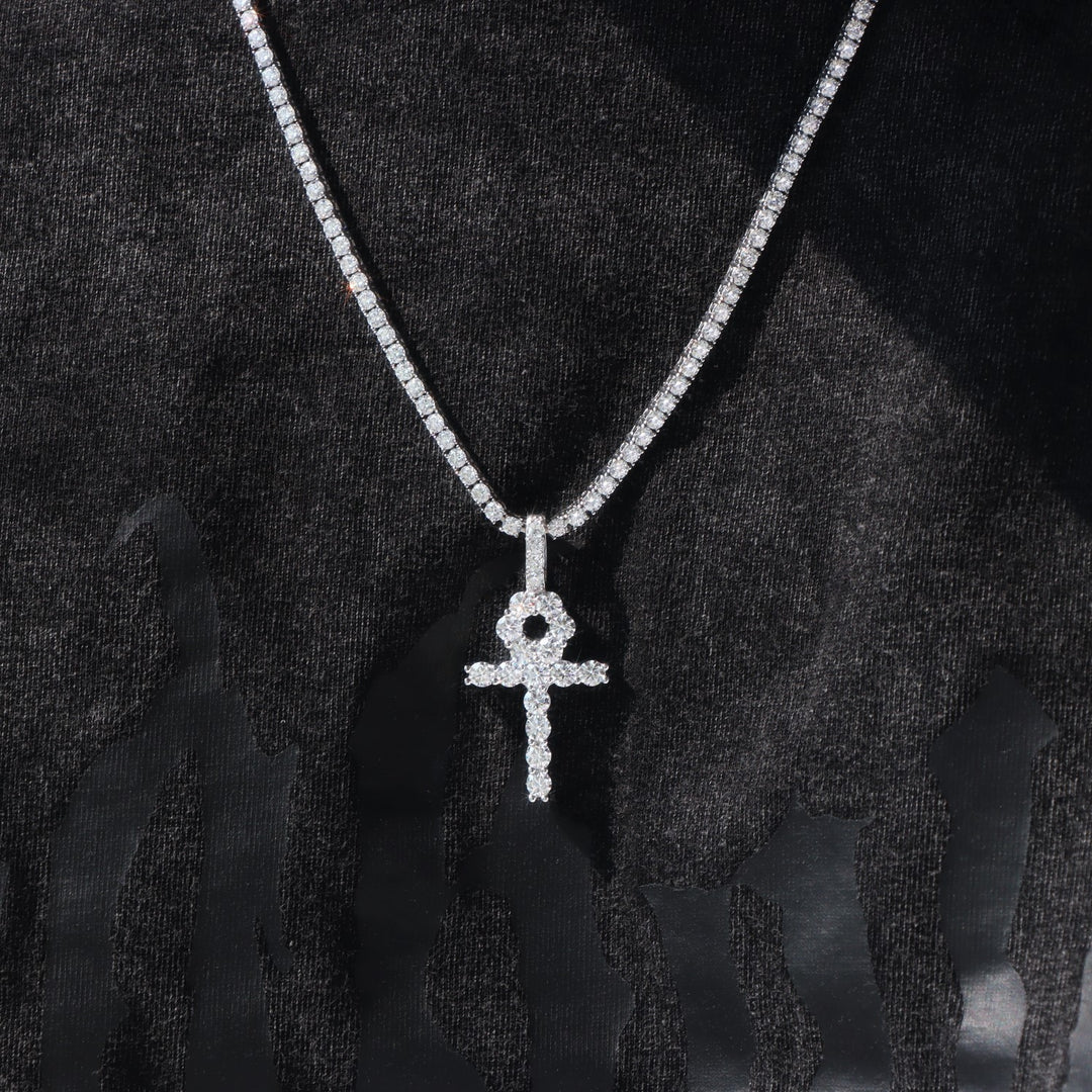 Moissanite Ankh Key Pendant in Sterling Silver