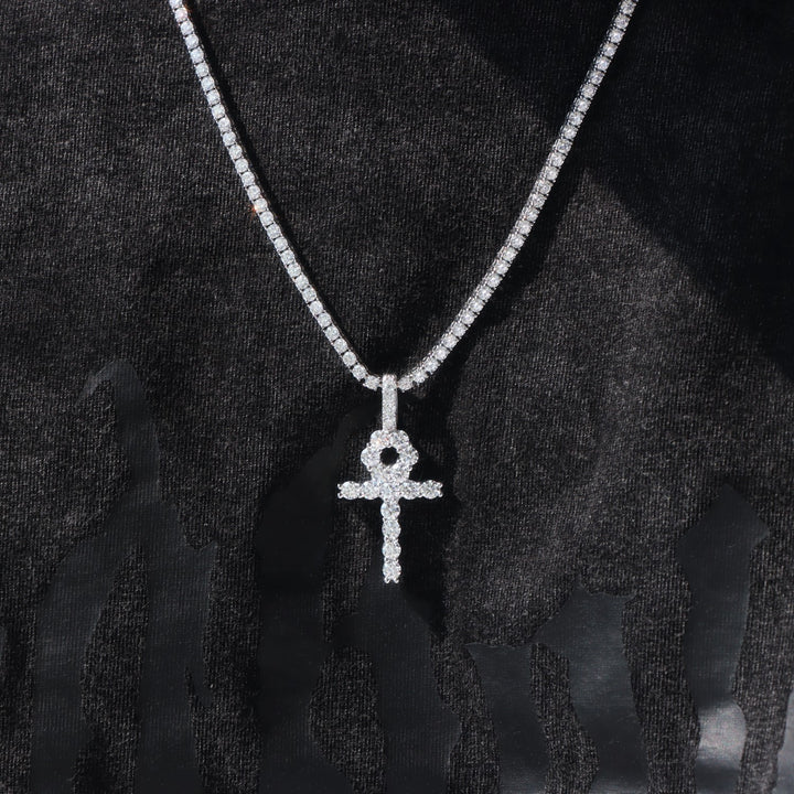 Moissanite Ankh Key Pendant in Sterling Silver