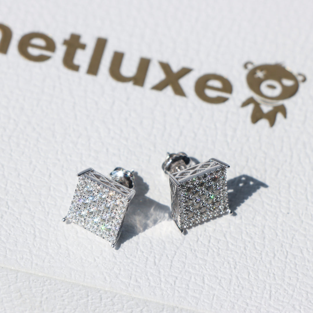 Square Moissanite Stud Earrings in Sterling Silver