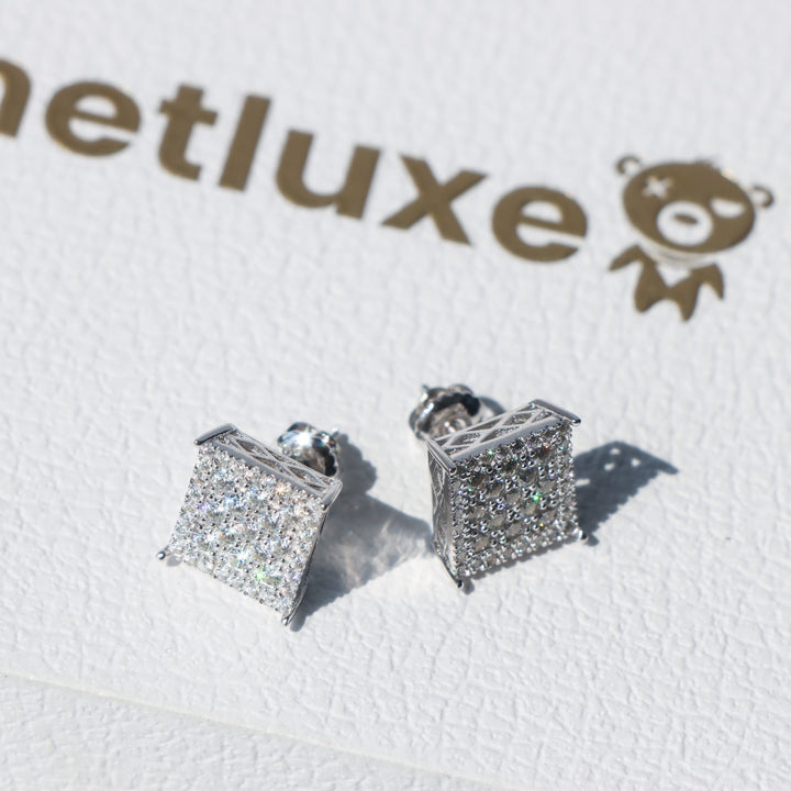 Square Moissanite Stud Earrings in Sterling Silver