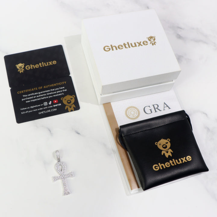 Moissanite Ankh Key Pendant in White Vermeil