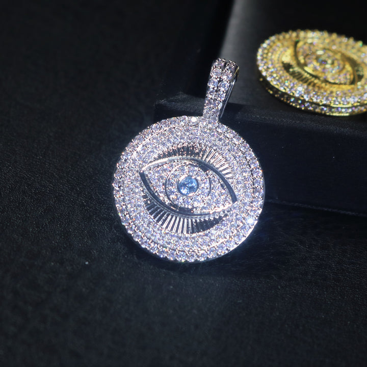 Diamond Evil Eye Circle Pendant