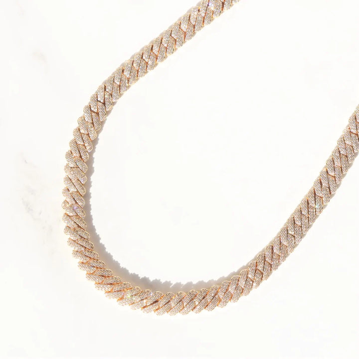 Women's 8mm Diamond Prong Cuban Chain in 18K Gold
