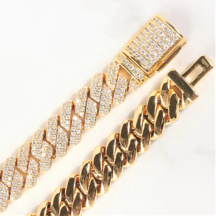Women's 8mm Diamond Prong Cuban Chain in 18K Gold