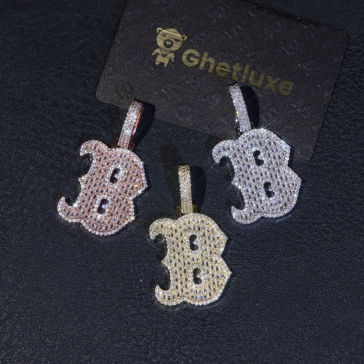 Full Baguette Script Letter B Pendant