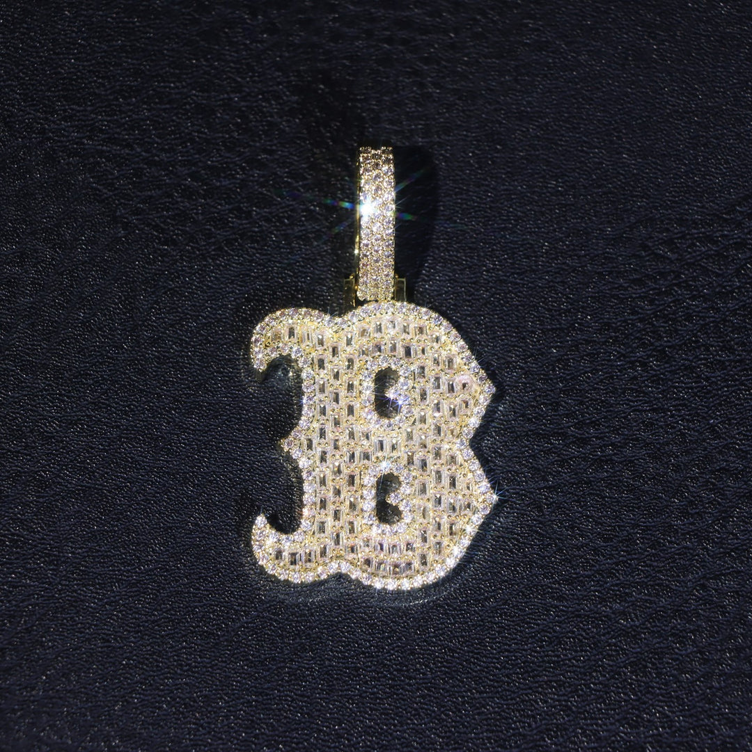 Full Baguette Script Letter B Pendant