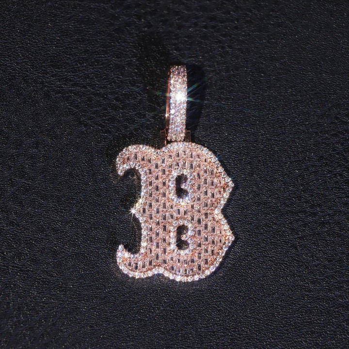 Full Baguette Script Letter B Pendant