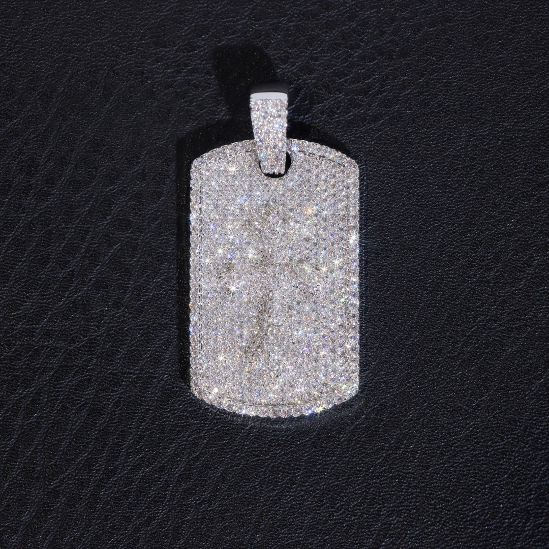 Moissanite Dog Tag Pendant with 3D Cross