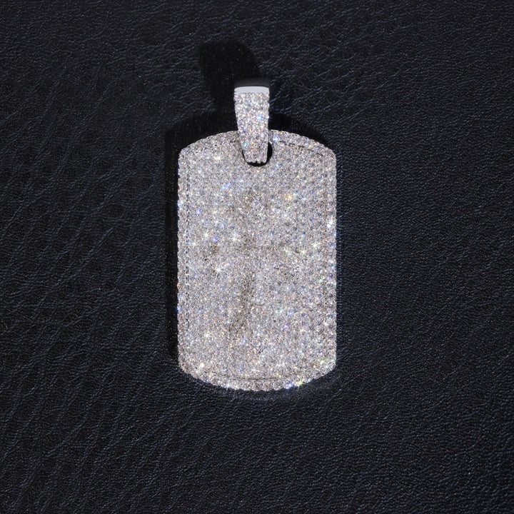 Moissanite Dog Tag Pendant with 3D Cross