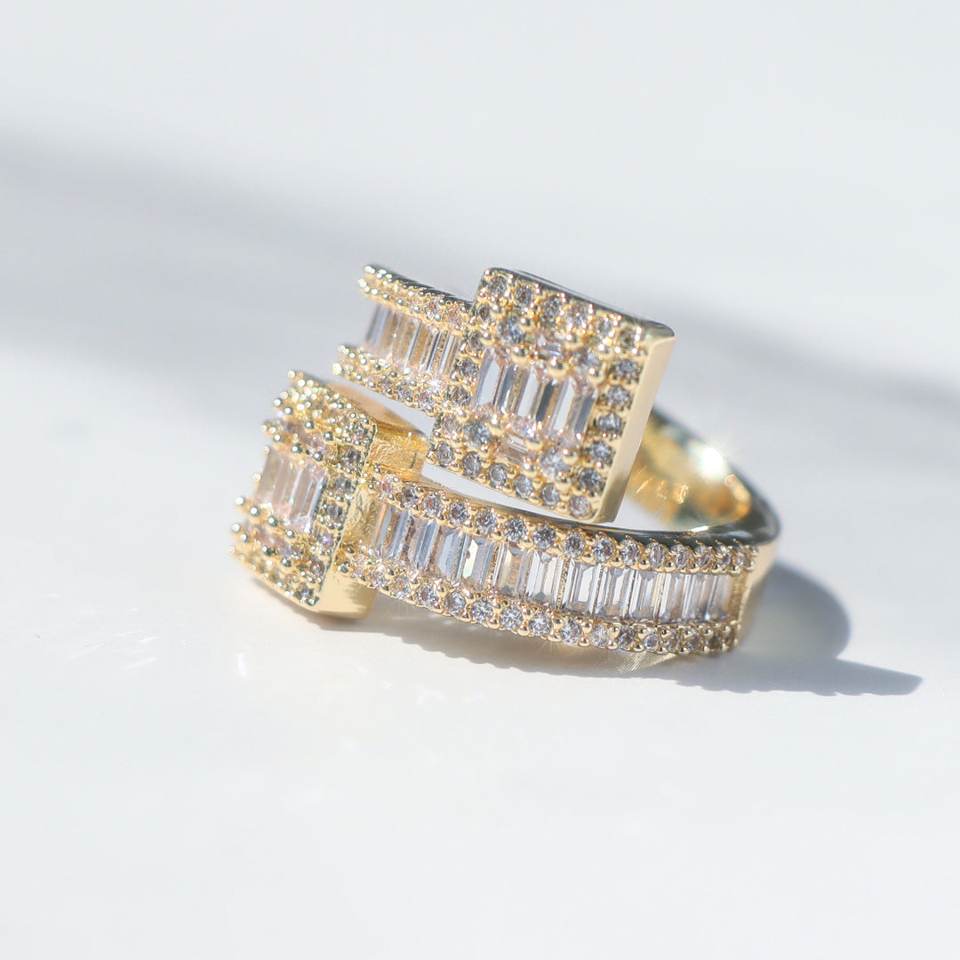 Square Baguette Moissanite Cuff Ring