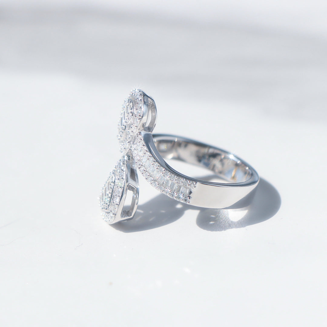 Baguette Moissanite Heart Cuff Ring
