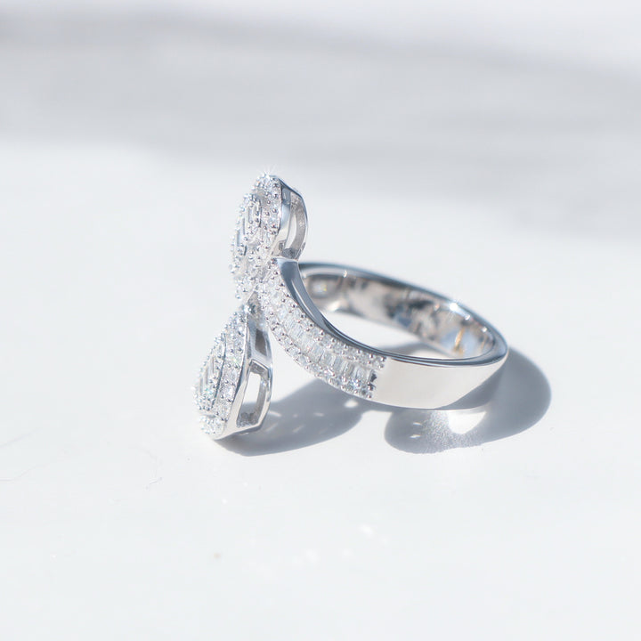 Baguette Moissanite Heart Cuff Ring