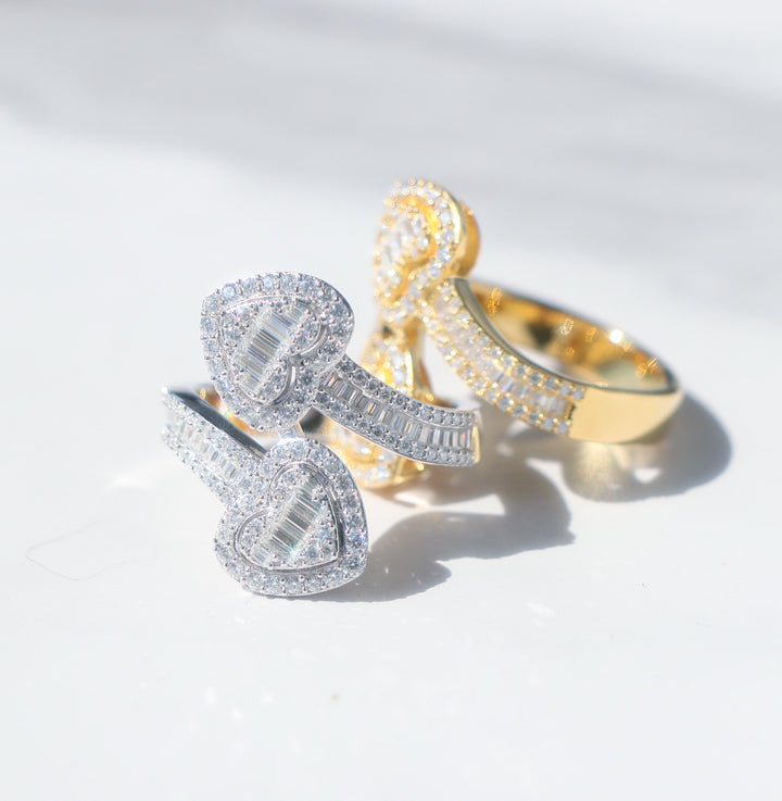 Baguette Moissanite Heart Cuff Ring