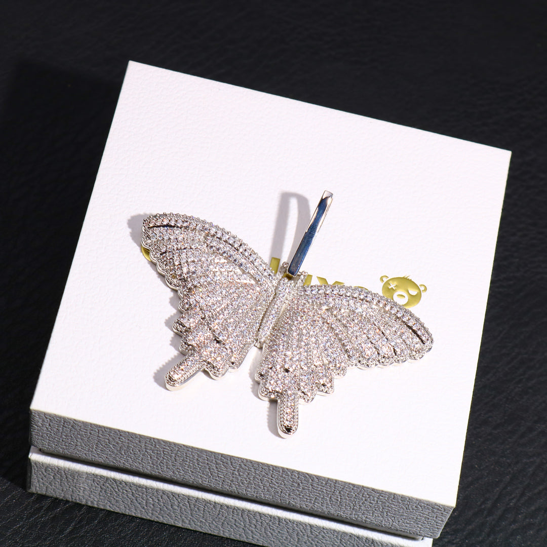 Iced Butterfly Pendant in White Gold