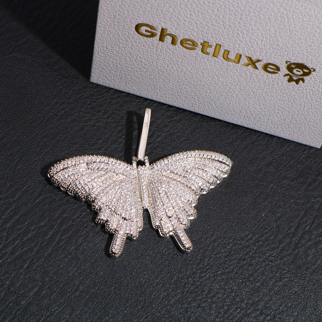 Iced Butterfly Pendant in White Gold