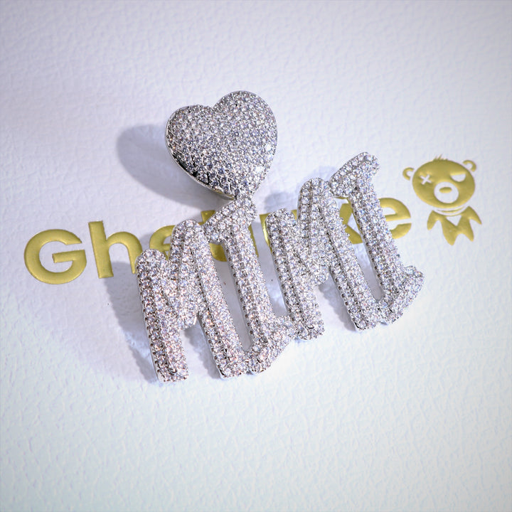 Pendentif Lettre Cursive Glacée avec Bélière Coeur
