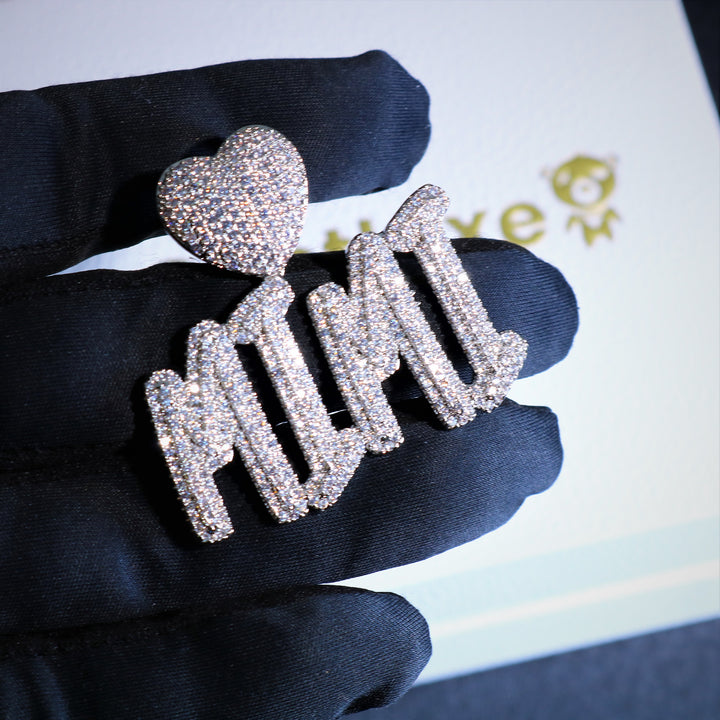 Pendentif Lettre Cursive Glacée avec Bélière Coeur