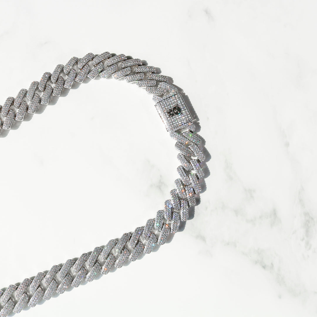 19 mm Monaco-Kette mit Diamantstiften in Weißgold