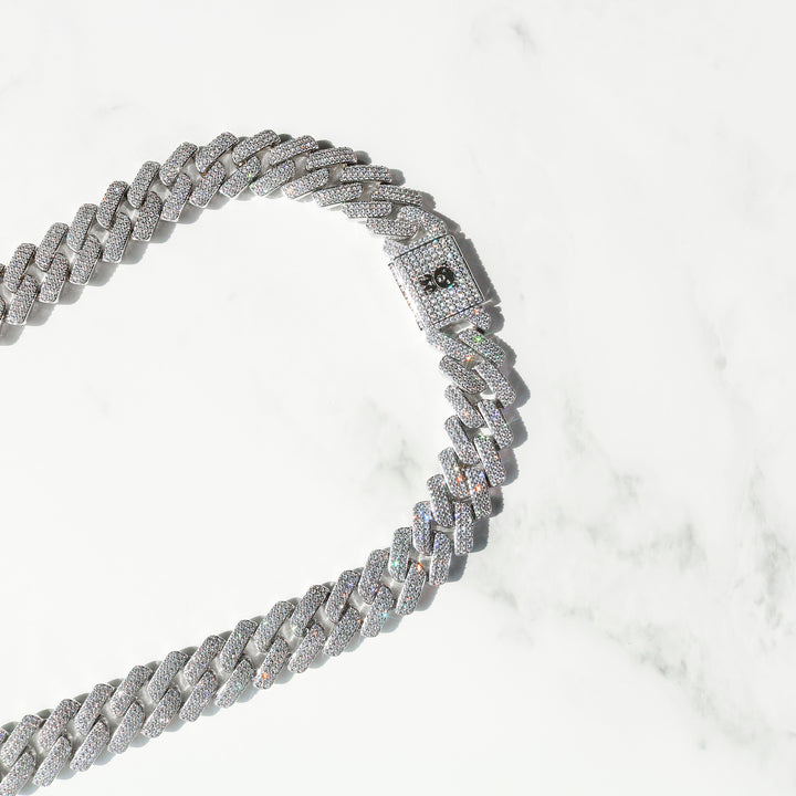 19 mm Monaco-Kette mit Diamantstiften in Weißgold