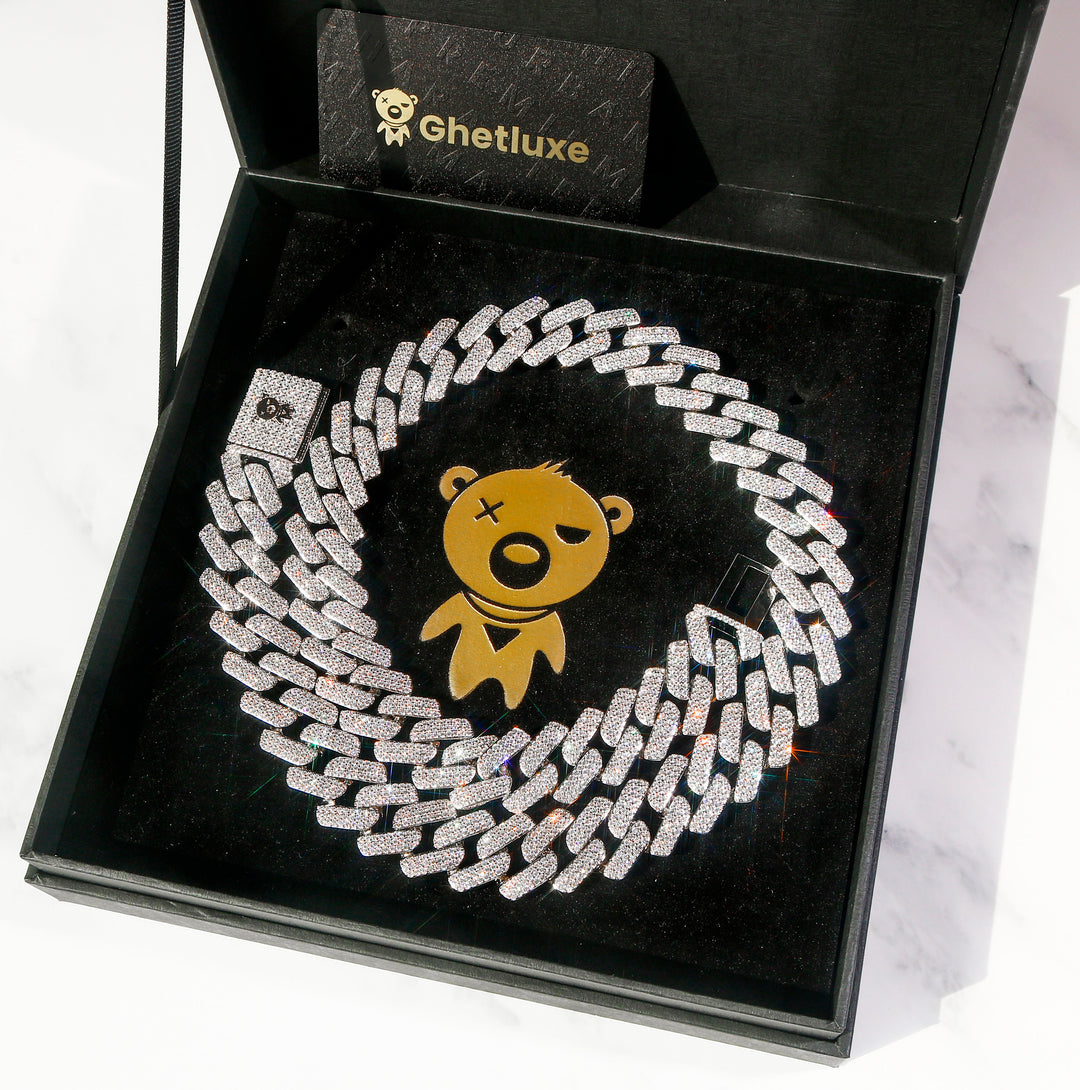 19 mm Monaco-Kette mit Diamantstiften in Weißgold