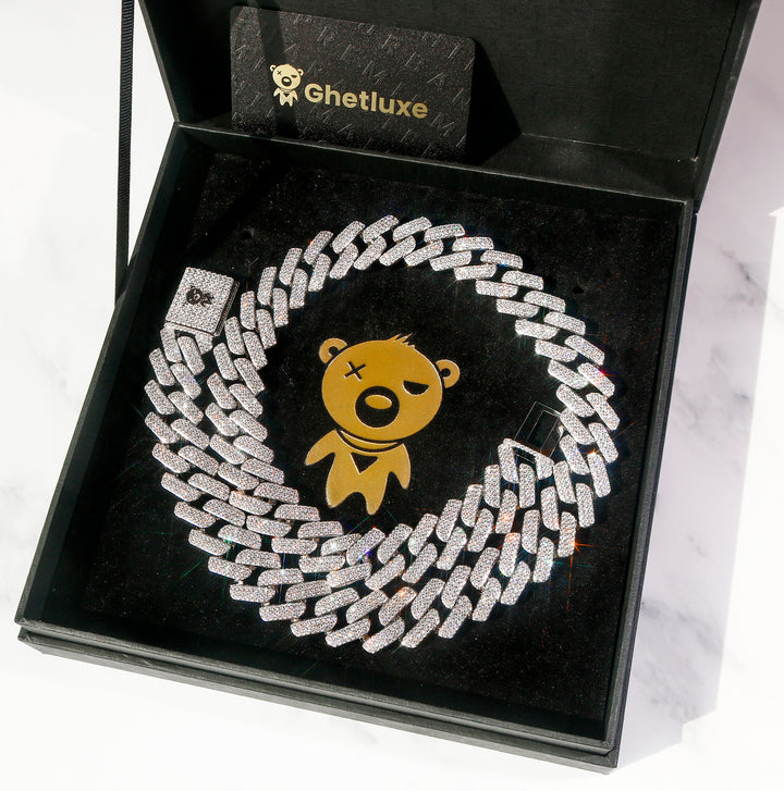 19 mm Monaco-Kette mit Diamantstiften in Weißgold