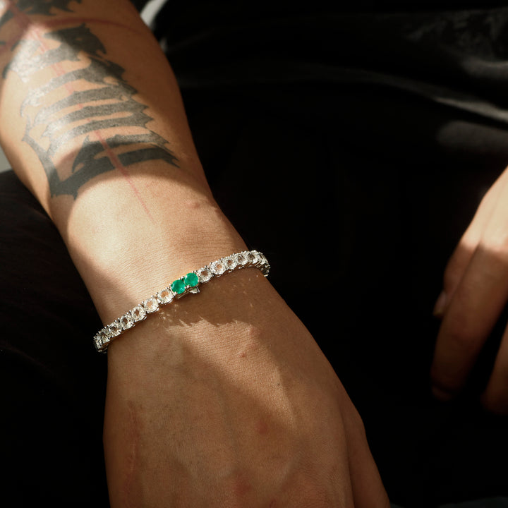 5mm Sterling Silver Tennis Bracelet with Emerald