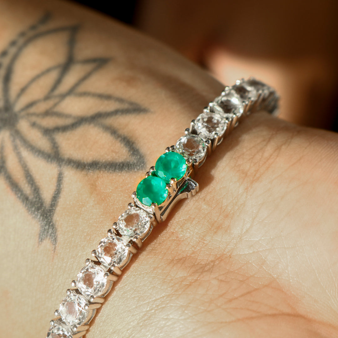 5mm Sterling Silver Tennis Bracelet with Emerald