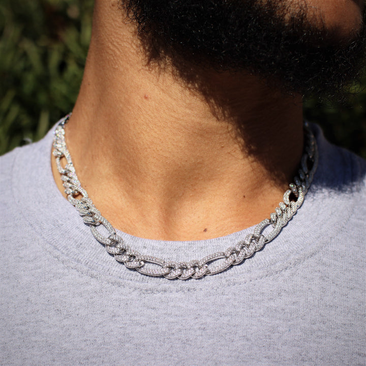 Chaîne figaro diamant 10 mm en or blanc