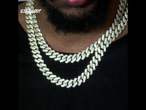 Two-Tone Iced Prong Cuban Link Chain in Gold and White Gold Plating